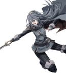  1girl absurdres cape falchion_(fire_emblem) falchion_(weapon) fire_emblem fire_emblem:_kakusei highres kumamoto_nomii-kun long_hair lucina open_mouth simple_background solo tiara weapon white_background 