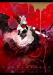  1girl alternate_costume bat_wings blue_hair commentary flower frilled_skirt frills grey_hair hat letterboxed mochinu neck_ribbon red red_eyes remilia_scarlet ribbon rose short_hair skirt solo touhou wings 
