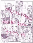  6+girls :&gt; amato_nagi blush closed_eyes comic euryale fate/grand_order fate_(series) forked_tongue fujimaru_ritsuka_(female) glasses gorgon_(fate) hairband hand_holding heart highres interlocked_fingers lolita_hairband long_hair mash_kyrielight medusa_(lancer)_(fate) monochrome multiple_girls open_mouth ponytail rider saliva sample school_uniform sitting snake_hair stheno tongue translation_request very_long_hair watermark 