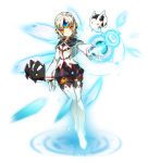  1girl absurdres another_code_(elsword) black_pants boots capelet elsword energy eve_(elsword) expressionless forehead_jewel full_body gloves highres official_art pants ress robot shirt short_hair solo thigh-highs thigh_boots white_footwear white_gloves white_hair white_shirt yellow_eyes 