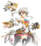  1girl absurdres bare_shoulders choker closed_mouth code:_empress_(elsword) cowboy_shot detached_sleeves dress elsword eve_(elsword) expressionless forehead_jewel gem highres official_art ress robot short_hair solo thigh-highs twintails white_hair yellow_eyes yellow_neckwear zettai_ryouiki 