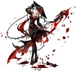  1girl artist_request black_bodysuit black_footwear black_gloves black_hat black_massacre_(elsword) blonde_hair blue_eyes bodysuit chains elsword full_body gloves hair_over_one_eye hat head_tilt high_heels looking_at_viewer official_art rose_(elsword) short_hair skin_tight solo standing tassel tattoo 