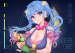  1girl blue_hair breasts character_name cleavage closed_mouth earrings fingerless_gloves gloves green_gloves hair_ornament hanami_dango_(zzldango) highres jewelry league_of_legends long_hair looking_at_viewer medium_breasts necklace solo sona_buvelle star star_earrings star_hair_ornament twintails upper_body violet_eyes 