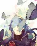  1girl artist_request blue_hair butterfly cape fire_emblem fire_emblem:_kakusei flower highres long_hair looking_at_viewer lucina simple_background solo tiara wings 
