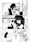  1girl comic dress_shirt greyscale hat hisona_(suaritesumi) monochrome neck_ribbon pointy_ears ribbon shameimaru_aya shirt short_hair short_sleeves tokin_hat touhou translation_request 