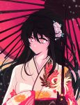  1girl black_hair highres japanese_clothes kimono long_hair mao_(expuella) solo tales_of_(series) tales_of_berseria velvet_crowe very_long_hair yellow_eyes 
