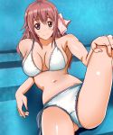  10s 1girl barefoot bikini blush breasts cute hobunsha lips long_hair moe parted_lips pink_eyes pink_hair pink_ribbon pixiv ribbon sakura_trick solo takayama_haruka toran_kirazaa wet white_bikini 