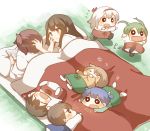  &gt;_&lt; 6+girls :d akagi_(kantai_collection) black_legwear blue_hakama blush blush_stickers book brown_hair chibi closed_eyes commentary dual_persona eyebrows_visible_through_hair flying_sweatdrops futon green_hair green_hakama green_kimono hair_between_eyes hair_ribbon hair_tie hakama hand_on_another&#039;s_head hand_on_own_cheek headband heart hiryuu_(kantai_collection) holding holding_book ina_(1813576) japanese_clothes jitome kaga_(kantai_collection) kantai_collection kimono laughing long_hair long_sleeves lying medium_hair multiple_girls on_stomach open_mouth orange_kimono pillow red_hakama red_headband ribbon running shadow short_hair shoukaku_(kantai_collection) side_ponytail sidelocks smile souryuu_(kantai_collection) tatami twintails white_hair white_kimono white_legwear white_ribbon xd zuikaku_(kantai_collection) 