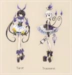  2girls arms_at_sides bad_anatomy black_eyes black_hair blue_fire braid chandelure dress fire frills high_heels lantern long_hair looking_at_viewer multiple_girls one-eyed personification pokemon short_hair skirt standing twintails very_long_hair white_hair white_skirt yeah_m 