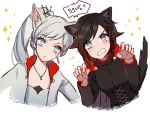  2girls animal_ears blue_eyes cat_ears cat_tail ecru grey_eyes multiple_girls redhead ruby_rose rwby scar scar_across_eye tail translation_request weiss_schnee white_hair 