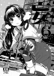  1girl blush breath can canned_coffee capelet cover cover_page cravat doujin_cover greyscale hair_intakes hand_on_own_knee kanon leaning_forward long_hair looking_at_viewer minase_nayuki monochrome school_briefcase snow solo thigh-highs wrist_cuffs xration zettai_ryouiki 