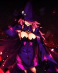  1girl angry artist_request blazblue blazblue:_central_fiction breasts cape cleavage gloves hair_over_one_eye hand_on_headwear hat highres konoe_a_mercury large_breasts long_hair lor_(roasyerizyonirapi) redhead slit_pupils solo thigh-highs witch_hat yellow_eyes 