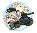  1girl boko_(girls_und_panzer) centurion_(tank) chibi girls_und_panzer ground_vehicle military military_vehicle motor_vehicle selection_university_military_uniform shimada_arisu stuffed_animal stuffed_toy tank teddy_bear yunaka_(259808) 