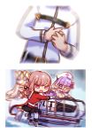  1boy 3girls 4girls :d bangs bb_(fate/extra_ccc) bed black_pants black_skirt blurry blush boots braid breasts chibi cleavage crown dress_of_heaven eyebrows_visible_through_hair fate/grand_order fate_(series) florence_nightingale_(fate/grand_order) fujimaru_ritsuka_(male) hair_ribbon hands_on_own_chest hat heart_attack highres hospital_bed irisviel_von_einzbern jacket large_breasts long_sleeves looking_at_viewer motion_blur multiple_girls nurse nurse_cap one_eye_closed open_mouth pants pantyhose pink_eyes pink_hair purple_hair red_jacket ribbon running sanmotogoroo single_braid skirt smile standing standing_on_one_leg v-shaped_eyebrows v_over_eye violet_eyes w white_jacket white_legwear 