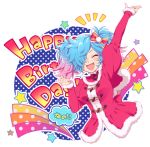  1girl birthday blue_hair blush breasts christmas dress fire_emblem fire_emblem_if hair_over_one_eye hiyori_(rindou66) long_hair looking_at_viewer multicolored_hair open_mouth pieri_(fire_emblem_if) pink_hair red_eyes santa_costume simple_background smile solo twintails two-tone_hair 