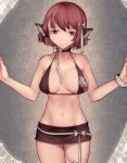  1girl aoshima bare_arms bare_shoulders bikini_top bow breasts choker collarbone commentary_request cowboy_shot groin hair_bow head_wings highres large_breasts looking_at_viewer microskirt midriff mystia_lorelei pink_hair red_eyes skirt smile solo tattoo touhou white_bow wrist_cuffs 
