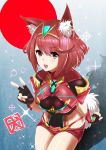  1girl animal_ears blush breasts cat_ears covered_navel earrings fingerless_gloves gloves green322 hair_ornament highres pyra_(xenoblade) jewelry large_breasts looking_at_viewer red_eyes redhead short_hair shorts sidelocks solo tiara xenoblade xenoblade_2 