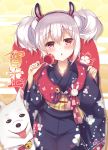  1girl azur_lane commentary_request highres japanese_clothes kimono laffey_(azur_lane) looking_at_viewer silver_hair smile solo suzune_rena 