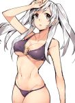  1girl arm_up bikini breasts brown_eyes female_my_unit_(fire_emblem:_kakusei) fire_emblem fire_emblem:_kakusei fire_emblem_heroes gebyy-terar large_breasts long_hair looking_at_viewer my_unit_(fire_emblem:_kakusei) navel o-ring_bikini purple_bikini short_hair simple_background sketch swimsuit twintails white_background 