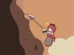  1girl black_ribbon climbing duplicate falling fang getting_over_it hair_ribbon in_container kurakuru magical_girl mahou_shoujo_madoka_magica o_o polearm ponytail pot redhead ribbon sakura_kyouko spear surprised wavy_mouth weapon 