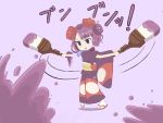  1girl brush chibi commentary fate/grand_order fate_(series) highres ink japanese_clothes katsushika_hokusai_(fate/grand_order) kimono mikoko1 obi object_namesake octobrush_(splatoon) sash splatoon swinging 