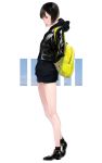  1girl arms_behind_back backpack bag bangs black_hair blunt_bangs from_side highres hood hoodie original pose sawasawa short_hair 