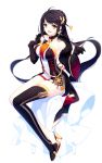  1girl ara_han bare_shoulders black_gloves black_hair breasts elsword full_body gloves large_breasts long_hair open_mouth smile solo sylpi tears yama_raja_(elsword) yellow_eyes 