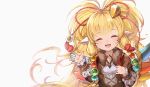  1girl animal_ears backpack bag blonde_hair closed_eyes fur_collar granblue_fantasy hair_ornament hand_wave harbin long_hair makira_(granblue_fantasy) teko upper_body 