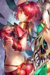  1girl armpits ass breasts earrings fingerless_gloves gloves highres pyra_(xenoblade) jewelry large_breasts light_smile looking_at_viewer pink_eyes pink_hair short_hair short_shorts shorts signo_aaa xenoblade_2 