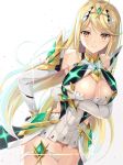  1girl armor blonde_hair breasts cleavage dress gloves highres mythra_(xenoblade) hinot large_breasts long_hair looking_at_viewer smile solo white_background xenoblade xenoblade_2 yellow_eyes 