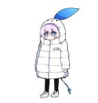  ._. 1girl alternate_costume blue_eyes demon_tail elsword hood hoodie luciela_r._sourcream mellchi oversized_clothes parka pointy_ears shaded_face shoes socks solo tail white_background white_hair 