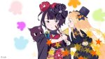  2girls abigail_williams_(fate/grand_order) bow eromanga_sensei fate/grand_order fate_(series) holding_brush japanese_clothes katsushika_hokusai_(fate/grand_order) kimono multiple_girls obi octopus parody sash satomisena 