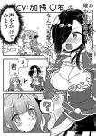  2girls ? absurdres ark_royal_(azur_lane) azur_lane breasts cleavage comic commentary_request doll_hug dress greyscale hair_bun hair_over_one_eye highres imomushi_(iimomushii) large_breasts long_hair looking_at_another monochrome multiple_girls object_hug open_mouth short_hair side_bun speech_bubble spoken_question_mark stuffed_animal stuffed_pegasus stuffed_toy stuffed_unicorn translation_request unicorn_(azur_lane) 