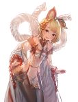  1girl animal_ears bare_shoulders black_legwear blonde_hair blush bow_(bhp) braid breasts detached_sleeves dog dog_ears erun_(granblue_fantasy) granblue_fantasy japanese_clothes long_sleeves open_mouth pantyhose pelvic_curtain rope shimenawa short_hair simple_background sketch small_breasts smile solo vajra_(granblue_fantasy) white_background wide_sleeves 