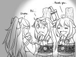  3girls ahoge bound chained chains closed_eyes commentary eating feeding flying_sweatdrops food greyscale guin_guin hair_flaps hair_ornament hairclip kantai_collection lock long_hair monochrome multiple_girls neckerchief remodel_(kantai_collection) sailor_collar school_uniform serafuku sharing_food shigure_(kantai_collection) tied_up yamakaze_(kantai_collection) yuudachi_(kantai_collection) 