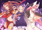  3girls abigail_williams_(fate/grand_order) absurdres ahoge arm_up ass autumn_leaves bangle bangs bell black_bow black_dress black_hat bloomers blue_eyes blush bow bracelet breasts brown_dress brown_eyes brown_hair brown_wings chinese_clothes circe_(fate/grand_order) cleavage closed_mouth collarbone commentary_request dress eyebrows_visible_through_hair facial_mark fate/grand_order fate_(series) feathered_wings fishnet_pantyhose fishnets forehead_mark gu_li hair_between_eyes hat head_wings highres holding jewelry jingle_bell leaf_print light_brown_hair long_hair long_sleeves looking_at_viewer multiple_girls navel nezha_(fate/grand_order) object_hug open_mouth orange_bow outstretched_arm pantyhose parted_bangs pink_hair pointy_ears polka_dot polka_dot_bow ponytail print_dress puffy_short_sleeves puffy_sleeves short_sleeves side_ponytail sidelocks skindentation skirt sleeves_past_wrists small_breasts smile stuffed_animal stuffed_toy teddy_bear underwear upper_teeth very_long_hair violet_eyes white_bloomers white_dress white_skirt white_wings wings wrist_cuffs 