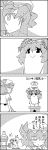  4koma bat_wings brooch butterfly_net closed_eyes comic commentary_request eyebrows_visible_through_hair greyscale hand_net hat highres holding izayoi_sakuya jewelry kneeling looking_at_another maid_headdress mob_cap monochrome net on_head remilia_scarlet searching smile sparkle tani_takeshi touhou translation_request wings yukkuri_shiteitte_ne 