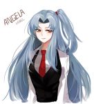  1girl absurdres angela_(lobotomy_corporation) breasts hamul highres lobotomy_corporation long_hair necktie signature solo tagme very_long_hair 