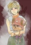 1girl blonde_hair breasts commentary_request crossover heather_mason jacket miniskirt multiple_boys one_piece robbie short_hair silent_hill silent_hill_3 skirt sleeveless sleeveless_turtleneck smile solo tony_tony_chopper turtleneck vest 