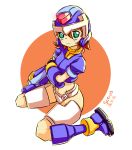  1girl aile breasts brown_hair commentary_request gloves green_eyes helmet rockman rockman_zx short_hair solo 
