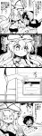  2girls 4koma absurdres blush bow breasts calligraphy_brush clenched_hand closed_eyes comic commentary_request detached_sleeves dress futa_(nabezoko) gap hair_between_eyes hair_bow hair_tubes hakurei_reimu hand_on_own_chest hat hat_bow highres holding_hand inkstone large_breasts long_hair long_sleeves mailbox mob_cap multiple_girls nontraditional_miko open_mouth paintbrush postcard shaded_face sidelocks sitting slit_pupils smile sweatdrop table tatami touhou translation_request wide-eyed wide_sleeves writing yakumo_yukari 
