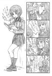  !? ... 4koma a bangs bbb_(friskuser) blunt_bangs calligraphy_brush clenched_teeth comic commentary_request crying crying_with_eyes_open formal girls_und_panzer greyscale hidden_eyes highres hug itsumi_erika jacket kuromorimine_military_uniform leaning_on_object legs_crossed long_hair long_sleeves monochrome nishizumi_maho nishizumi_miho nishizumi_shiho notebook open_mouth paintbrush pleated_skirt shoes skirt slapping snot spock spoken_ellipsis spoken_interrobang suit tears teeth thought_bubble translation_request unamused 
