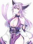  1girl animal_ears asame21 blue_eyes breasts cleavage espeon highres japanese_clothes large_breasts long_hair personification pokemon smile solo standing tail violet_eyes 