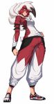  1girl animal_ears belt black_hair claws gen_7_pokemon grin hand_on_hip highres long_hair lycanroc multicolored_hair personification pokemon pokemon_(game) pokemon_sm redhead sharp_teeth smile space_jin teeth white_hair wolf_ears 