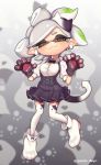  +_+ 1girl :3 absurdres animal_print bow bowtie cat_cutout cat_paws cat_print cat_tail cosplay domino_mask earrings highres hotaru_(splatoon) jajji-kun_(splatoon) jajji-kun_(splatoon)_(cosplay) jewelry mask mole mole_under_eye object_on_head paw_pose paws pointy_ears puchiman shorts_under_skirt skirt splatoon suspender_skirt suspenders tail tentacle_hair thigh-highs 