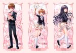  1boy 2girls ahoge antenna_hair brown_eyes brown_hair card_captor_sakura cherry_blossoms clow_card daidouji_tomoyo fuuin_no_tsue green_eyes hobak kinomoto_sakura li_xiaolang long_hair magical_girl mary_janes multiple_girls school_uniform serafuku shoes short_hair skates skirt smile tomoeda_elementary_school_uniform white_skirt wings 