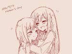  2girls :d ^_^ blush closed_eyes commentary dated flip_flappers happy kokomine_cocona long_hair monochrome mother&#039;s_day mother_and_daughter multiple_girls open_mouth short_hair sketch smile sou_(mgn) 