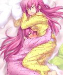  barefoot futaki_kanata hug little_busters! little_busters!! long_hair multiple_girls oekaki pajamas panties pillow purple_hair saigusa_haruka striped striped_panties underwear zen 