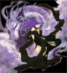  black_dress dragon long_hair purple_hair thigh-highs 