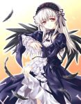  lace long_hair puffy_shirt red_eyes smile tagme white_hair wings 